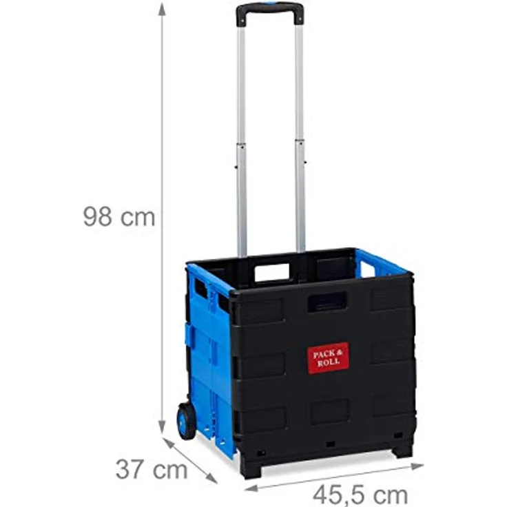 Relaxdays Einkaufstrolley klappbar, Teleskop-Griff, 2 Gummi Rollen, bis 35 kg, Shopping Trolley, Aluminium, ABS, blau – Bild 4