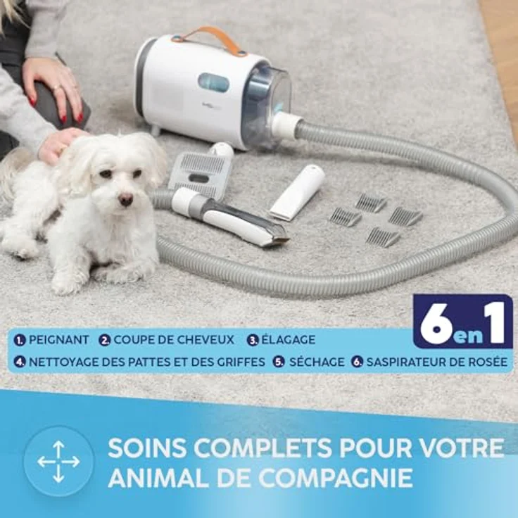 MPM MOD-1000, Hunde- und Katzenpflegeset 6in1 mit Staubsauger, Trimmer, Bürste und Vakuumsystem, weiß – Bild 3