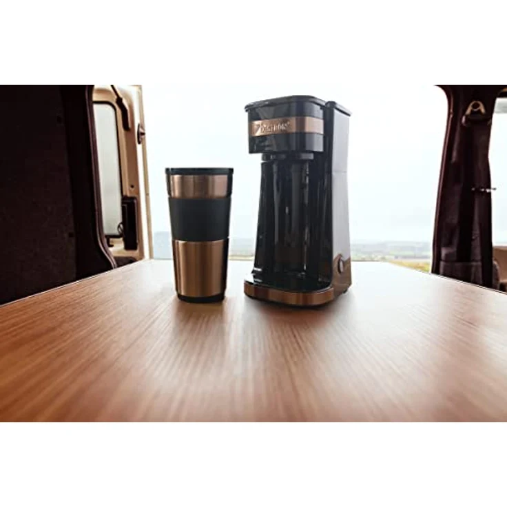 Bestron Kaffeemaschine mit Isolierbecher, Für gemahlenen Filterkaffee, 2 Große Tassen, 750 Watt, Edelstahl, Farbe: Kupfer – Bild 3