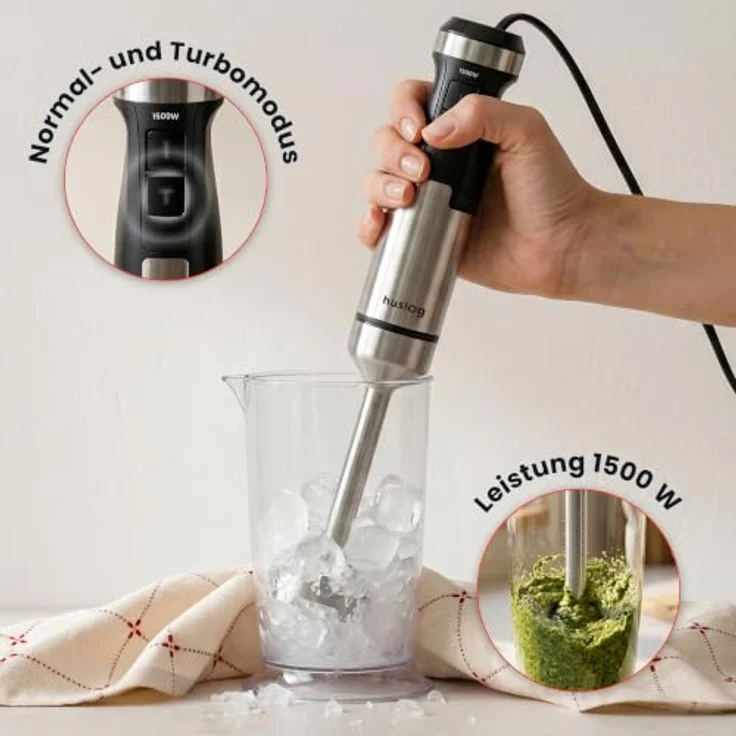 Huslog Stabmixer 3-in-1, 1500 W mit Zerkleinerer, Schneebesen und 20 Geschwindigkeitsstufen, HUS1048 – Bild 3