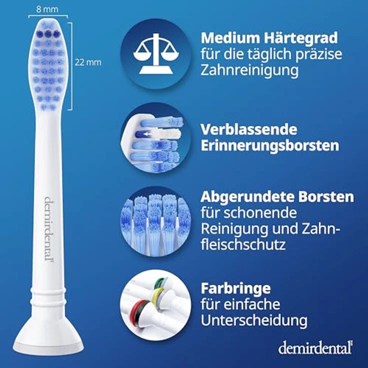 Demirdental 8er-Pack Aufsätze für Philips Sonicare Ersatzbürsten ProResults, Medium Bürstenköpfe, HX6018  – Bild 5