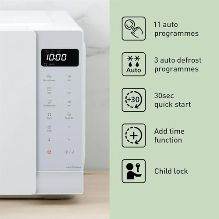 Panasonic NNK35NWMEPG Mikrowelle mit Grill, 24 Liter Garraum, 900 Watt, Schnellstart, Timer, Automatik-Programme, 8 Programme, weiß – Bild 5