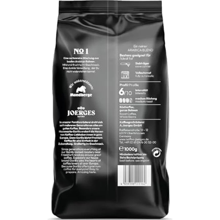 Joerges Gorilla Crema No 1 Kaffee 1kg Bohnen – Bild 2
