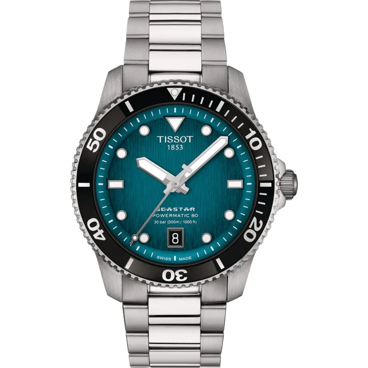 Tissot Seastar 1000 Powermatic 80 40 mm, Automatikuhr mit türkisblauem Zifferblatt