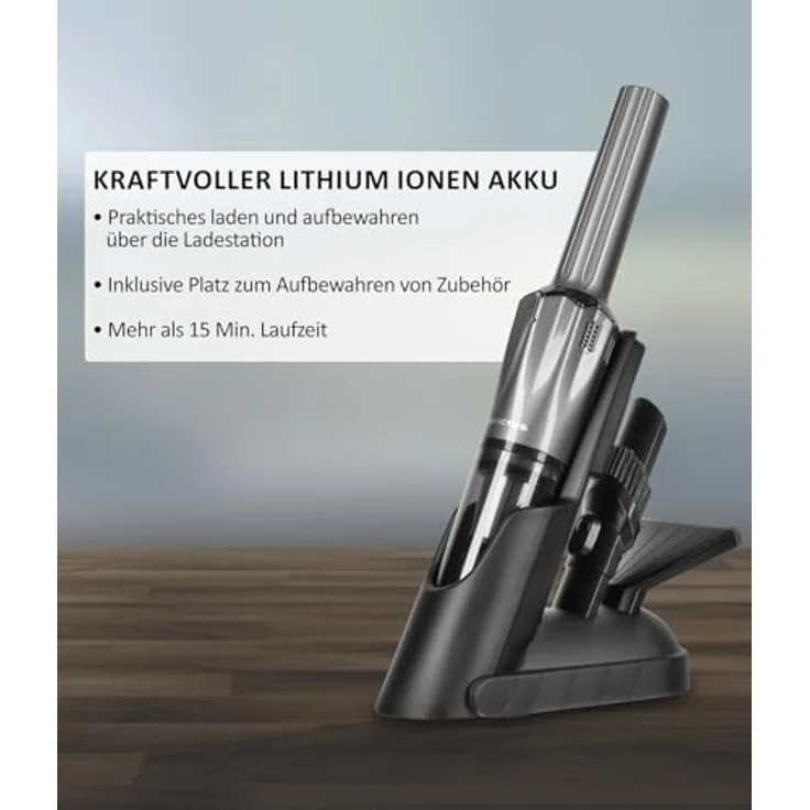 Genius Invictus ONE Prestige Akku-Handstaubsauger Set 9tlg, Saugleistung 12000 Pa, HEPA Filter, Tierhaarbürste, grau – Bild 4
