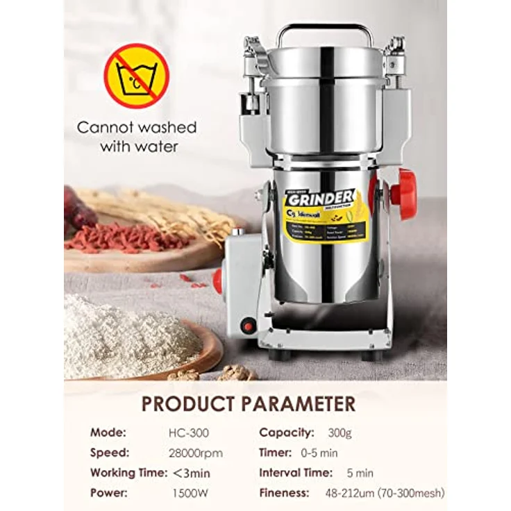 CGOLDENWALL 300-2500g Verbesserte Getreidemühle mit Open-Cover-Stop Unique Sicherheit Design Elektrische Mühle für Trockenes Material wie Kräuter/Getreide/Gewürze/Pfeffer – Bild 7