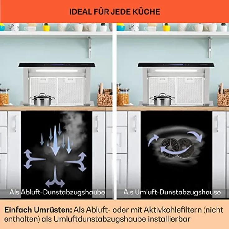 Klarstein Royal Flush Dunstabzugshaube 60 cm, A++, 576 m³/h Abluft, Touch-To-Slide Bedienfeld, Edelstahl & Glas, Geräuscharm 51 dB – Bild 7