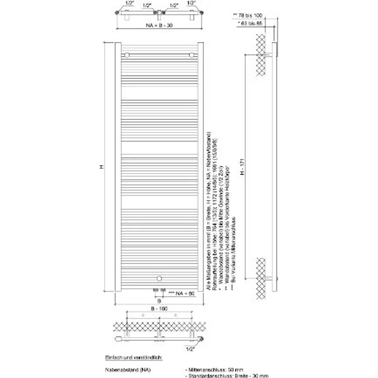 Ximax Badheizkörper Tip, 60 x 169,1 cm, 921 W Wärmeleistung, Heizkörperanschluss links – Bild 4