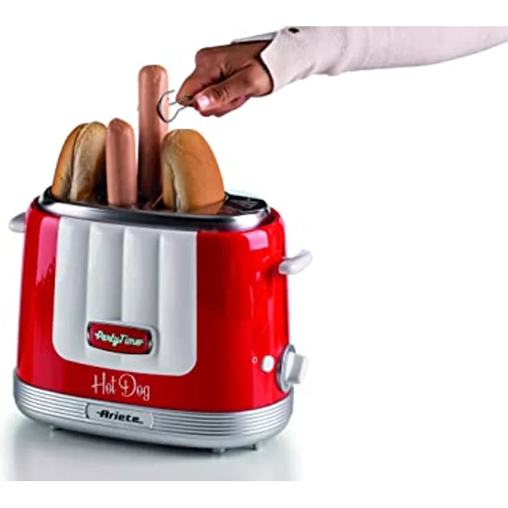 Ariete Hot Dog Maker Party Time 206, Hot Dog-Maschine mit 4 Garräumen, 5 Garstufen, Automatischer Auswurf, Hot Dog Toaster, 650W, Rot – Bild 3