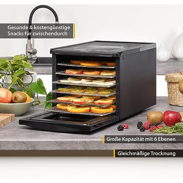 TZS First Austria Dörrautomat | Dörrgerät für Obst, Kräuter, Pilze und Fleisch | digital mit 24h-Timer und Temperaturregler 35-70°C | 6 Etagen, Dörrtablets aus Edelstahl, Dörrapparat mit Zeitschaltuhr – Bild 2