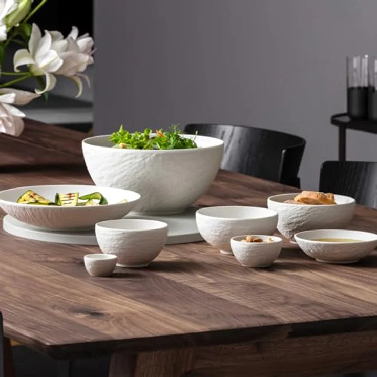 Villeroy & Boch Manufacture Rock blanc, Salatschüssel aus Porzellan mit Schieferoptik, spülmaschinenfest und mikrowellensicher, 1-tlg – Bild 4