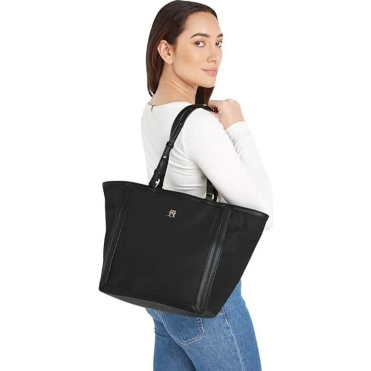 Tommy Hilfiger Shopper TH ESSENTIAL S TOTE, Handtasche Damen Tasche Damen Henkeltasche Recycelte Materialien, Schwarz – Bild 3