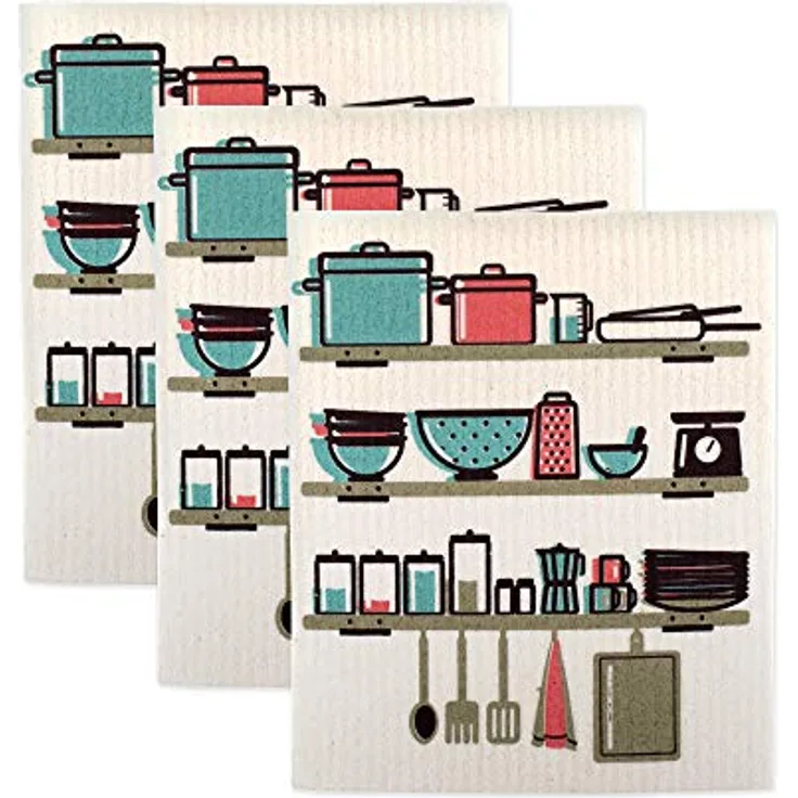 DII Schwedische Geschirrtücher für Küche & Reinigung, wiederverwendbar, maschinenwaschbar & spülmaschinenfest, biologisch abbaubar, 7,75 x 6,75 cm, Utensilien, 3 Stück