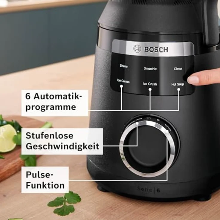 Bosch Hochleistungsmixer VitaPower Serie 6 MMBD665B1, 1800 W, bis zu 45000 U/Min, 6 Automatikprogramme, Stopfer, schwarz – Bild 5