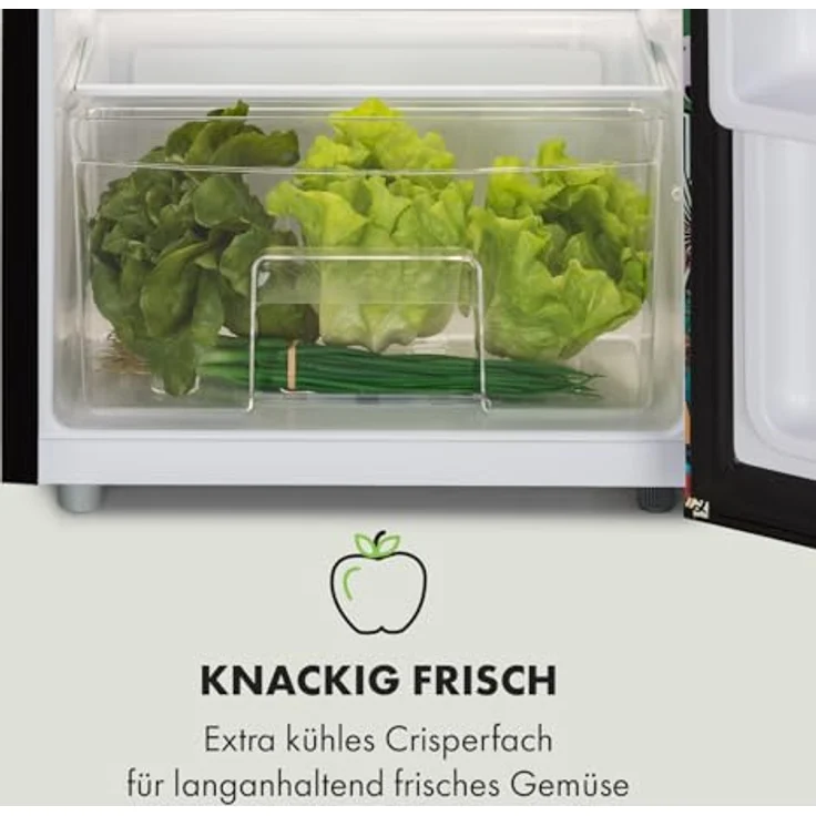 Klarstein Cool Vibe Kühlschrank, 90 Liter, Manga-Comic-Design Print, Crisper Fach, 42 dB, schwarz – Bild 4