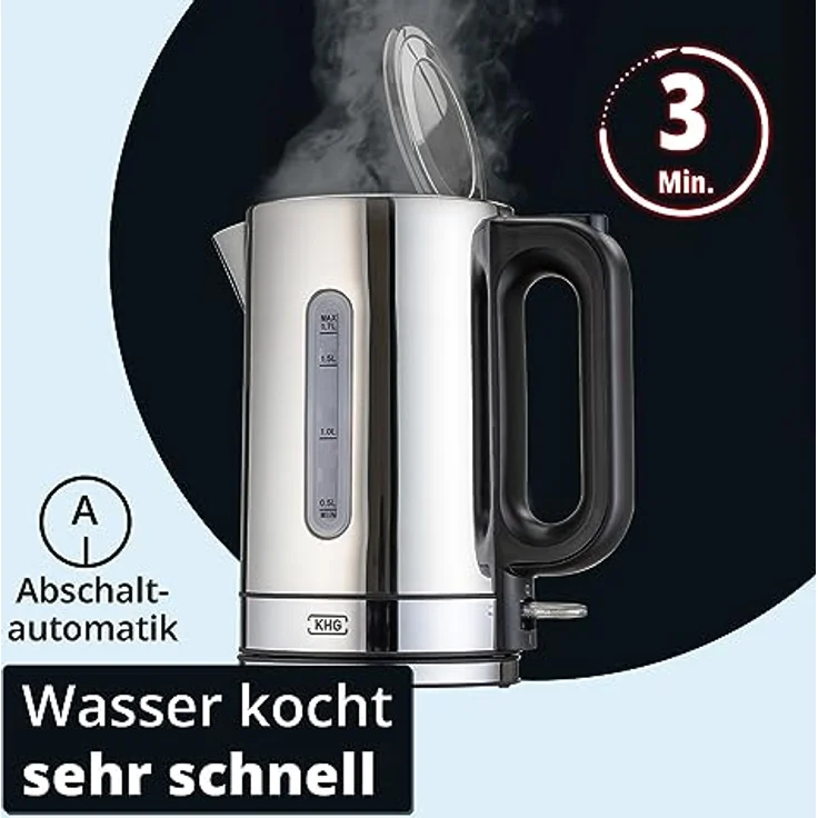 KHG Wasserkocher WK-1702 ES, Edelstahl, 1,7 Liter Fassvermögen, Abschaltautomatik – Bild 7