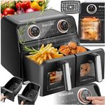 tectake® Heißluftfritteuse 2 Kammern, XXL Doppelkammer Airfryer, Dual Fritteuse mit Heißluft, 8 l Fassungsvolumen, inkl. Zubehör Rezeptheft