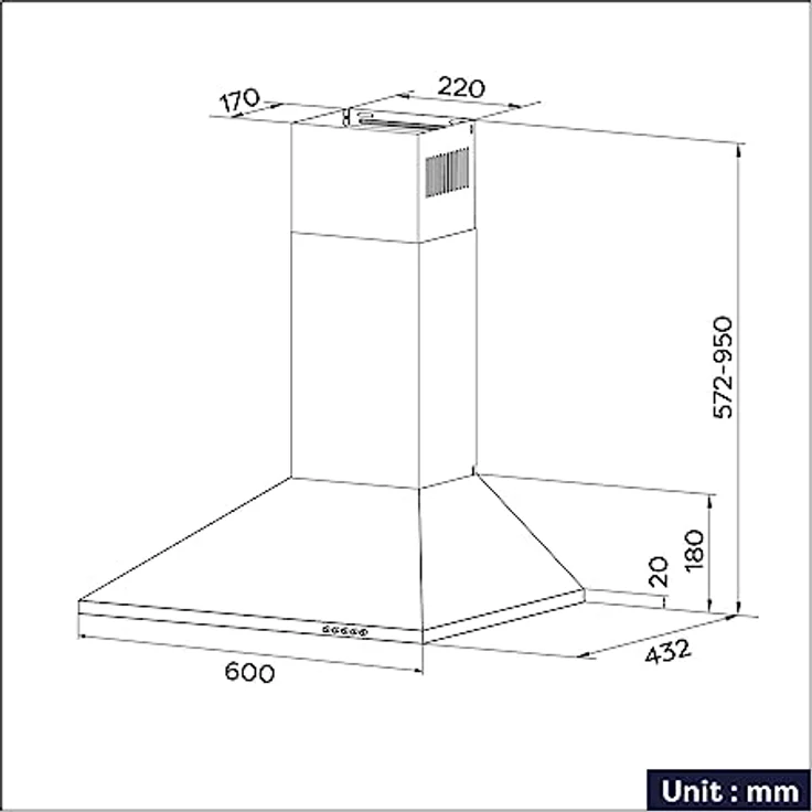 CIARRA Dunstabzugshaube 60cm Umluft Abluft Pyramide Abzugshaube aus Silber Edelstahl,CAS6201A – Bild 2