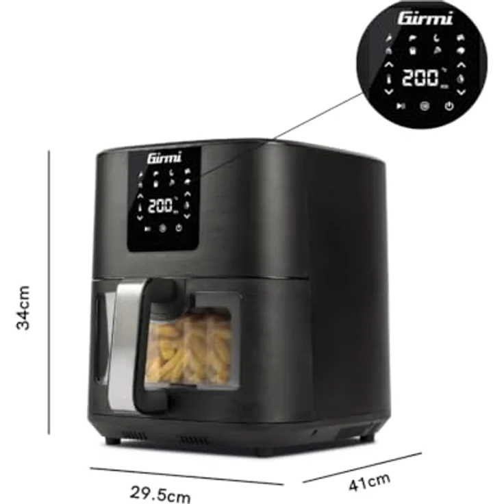 Girmi FG79 "Ecofrit 9L" Luftfritteuse, 1700 W, 9 Liter XXL, 8 Programme, Digitalanzeige, BPA/PFOA Safe, Innenbeleuchtung, Timer, Rezeptbuch inklusive, Mattschwarz – Bild 3