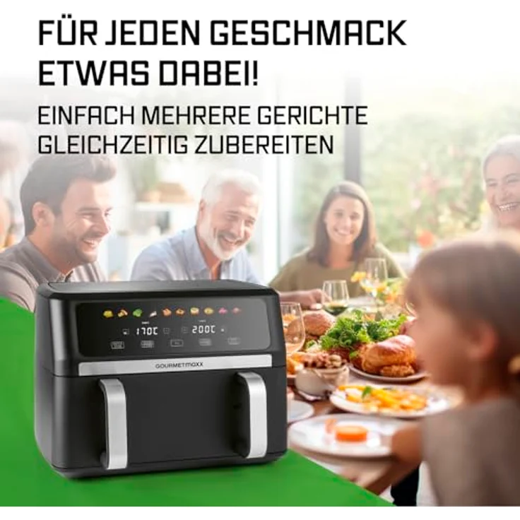 GOURMETmaxx Heißluftfritteuse AirGenius 10 l (2 x 5 l), Vario-Kammer, 2800 W, 10 Programme, Multi-Colour-LED-Touch-Display – Bild 9
