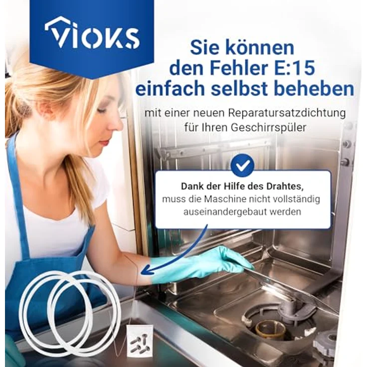 VIOKS Montagezubehör Geschirrspüler »Doppel Dichtung Set für Pumpentopf wie Bosch 12005744« (Set, 1 Stück, 2xDichtung, 1xDraht, 4xSchrauben), 182mmØ für Geschirrspüler – Bild 4