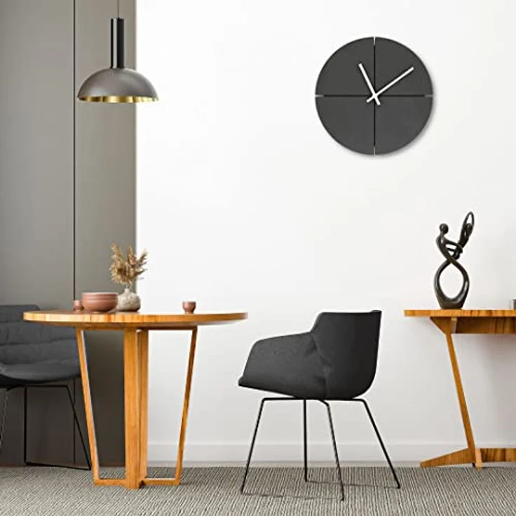 K&L Wall Art Lautlose MDF Holz Wanduhr Schwarz Retro Uhr modern Gold Uhrwerk lautlos Ohne Ticken (Ø 30cm Rund minimalistisch Alu-Zeiger) – Bild 3