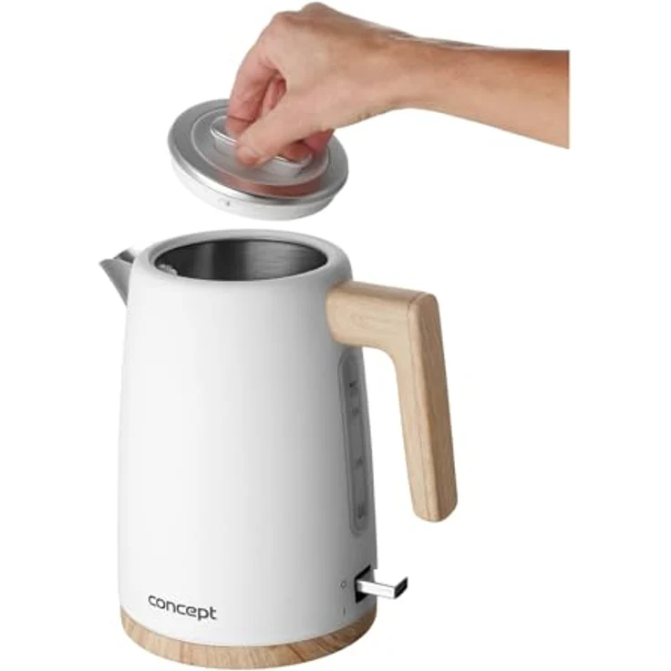 Concept Wasserkocher RK3315, 1.7 l, 2200,00 W, Elektrischer Wasserkocher 2200W 1.7L weiß, Britischer STRIX Stecker, Holzimitat Griff, 360° drehbarer Sockel – Bild 3