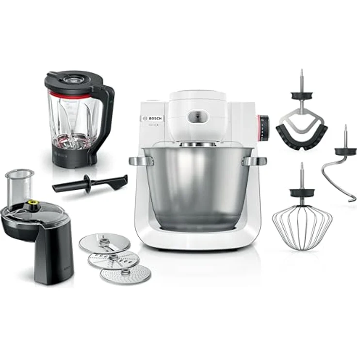 Bosch MUMS6EW22 Robot de cocina Serie 6 Multifunktions-Küchenroboter, Plastic, White - 5,5 l Edelstahlschüssel, 3D-Planetenrührsystem, 7-stufige Geschwindigkeitsregulierung – Bild 1