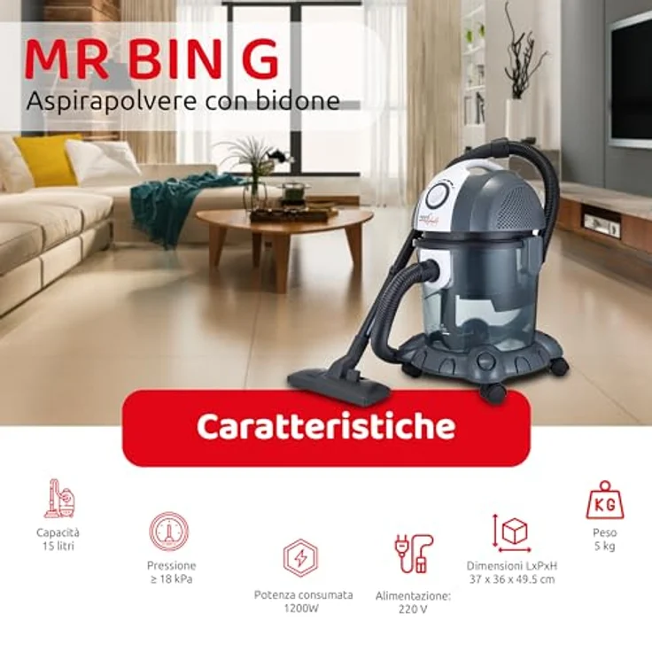 Melchioni Family 118140006 Mr Bin G Staubsauger mit Behälter – Bild 3