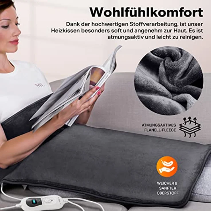sinnlein Heizkissen, 60x85cm, elektrisch für Rücken Schulter Nacken | Wärmekissen mit 3 Temperaturstufen & Abschaltautomatik (Anthrazit) – Bild 5