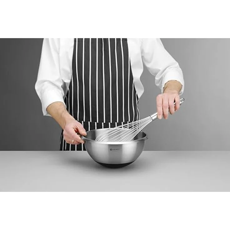 HENDI Rührschüssel, mit rutschfestem Gummiboden, mit Messmarkierung, gerolltem Rand, Teigschüssel, Küchenschüssel, Salatschüssel, 6L, ø330x(H) 155mm, Edelstahl – Bild 3
