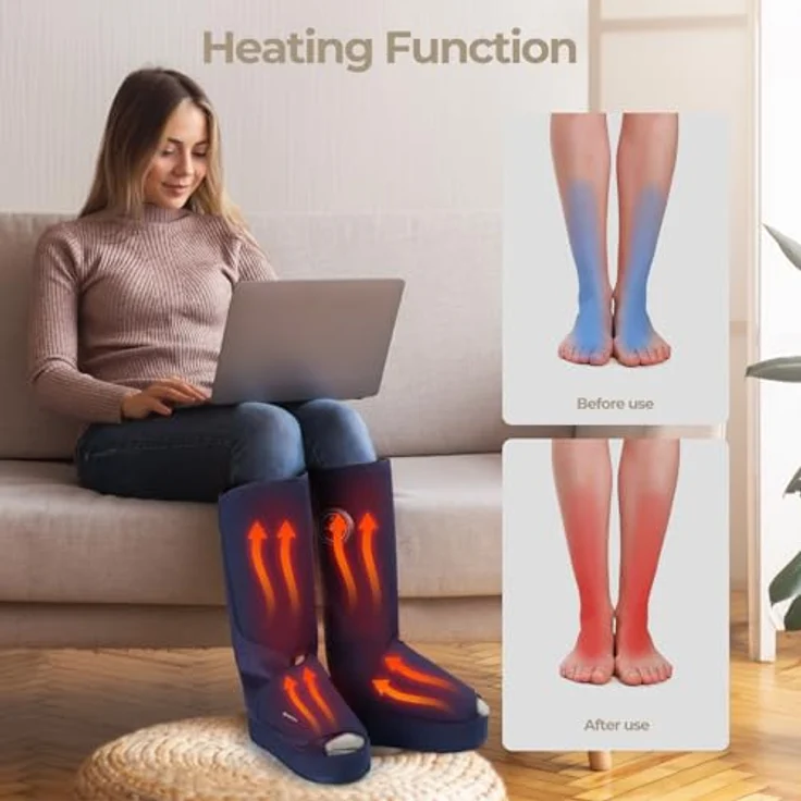 Aspria 2-in-1 Fußmassagegerät mit Luftkompression, Vibration und Wärmetherapie für geschwollene Beine, kabelloses Design (Blau) – Bild 5