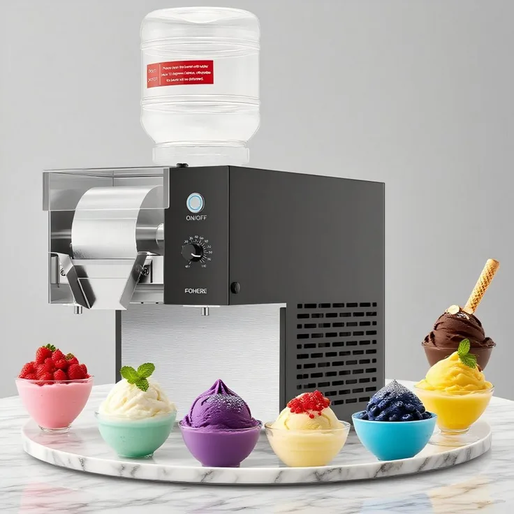 FOHERE Eismaschine Schneeflocken-Eismaschine, Rasiereismaschine, Smoothie-Maschine für gewerbliche Nutzung mit lebensmittelechtem 304er Edelstahl und One-Touch-Reinigungsfunktion, 45 x 40 x 32 cm
