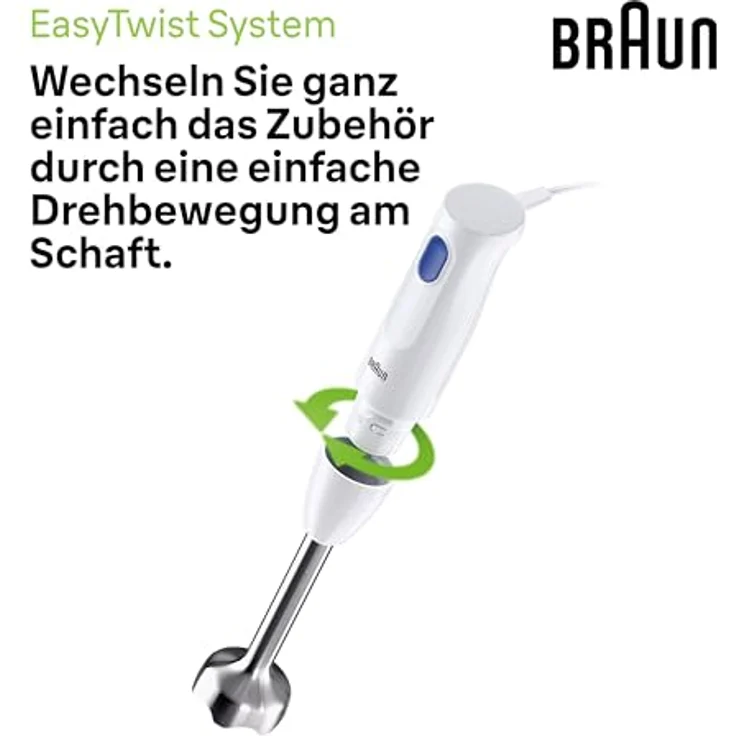 Braun Stabmixer MQ10.001M MultiQuick 1 - Extra Leichter Pürierstab mit Edelstahl-Mixfuß und EasyTwist System, inkl. 600 ml Mix- & Messbecher, 450 Watt, Weiß – Bild 5