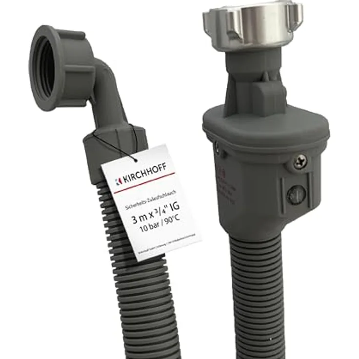 Kirchhoff Sicherheits-Zulaufschlauch 24,2 mm (3/4 Zoll IG) x 3 m, optimaler Schutz vor Wasserschäden für größere Distanzen
