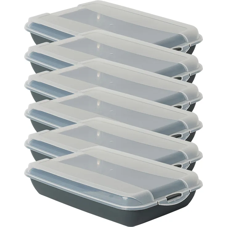 AMP Novaliv 6er-Set Anthrazit Aufschnittbox mit Transparentem Deckel, Frischhaltedosen für Wurst & Käse, Maße 25x17x5 cm, Kühlschrank Organizer und Knäckebrotbox