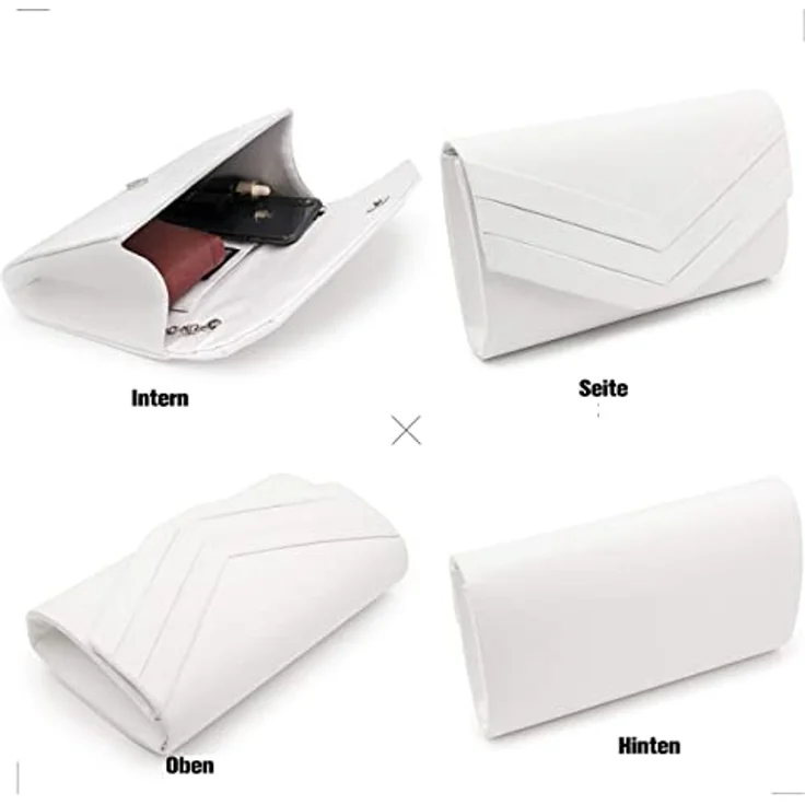 Milisente Damen Clutch, Wildleder Abendtasche in Weiß, elegante Umschlag- und Umhängetasche mit großer Kapazität und magnetischem Verschluss – Bild 5