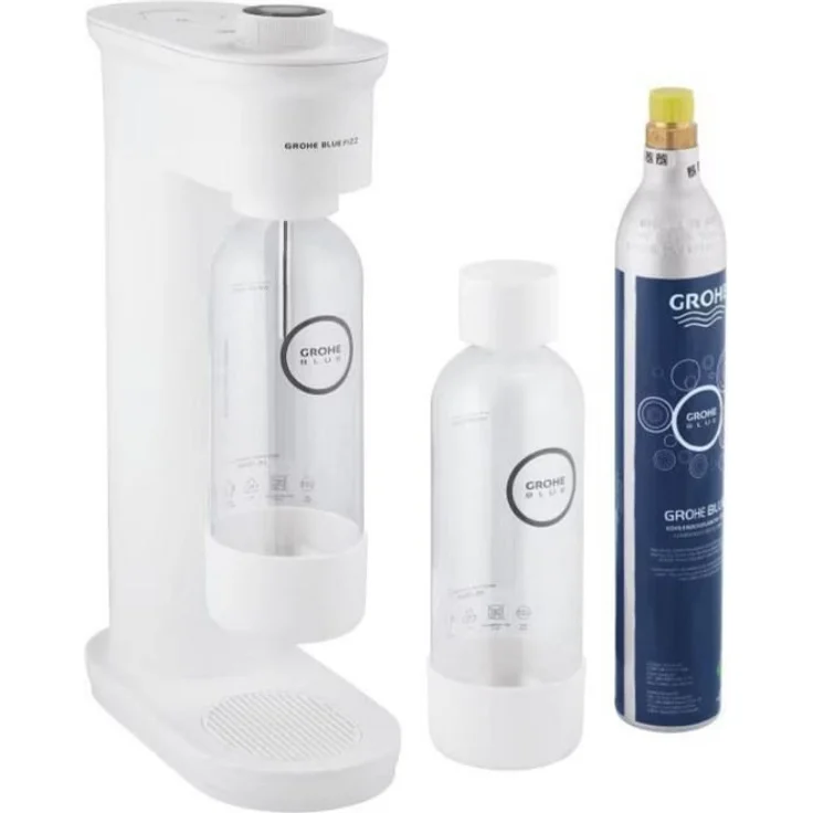 Grohe Blue Fizz Wassersprudler, Advanced Couple Set, CO₂-Füllstandsanzeige, einfache Kipp-Dreh-Montage, wiederaufladbare Lithium-Ionen Batterie, weiß (31946L00)