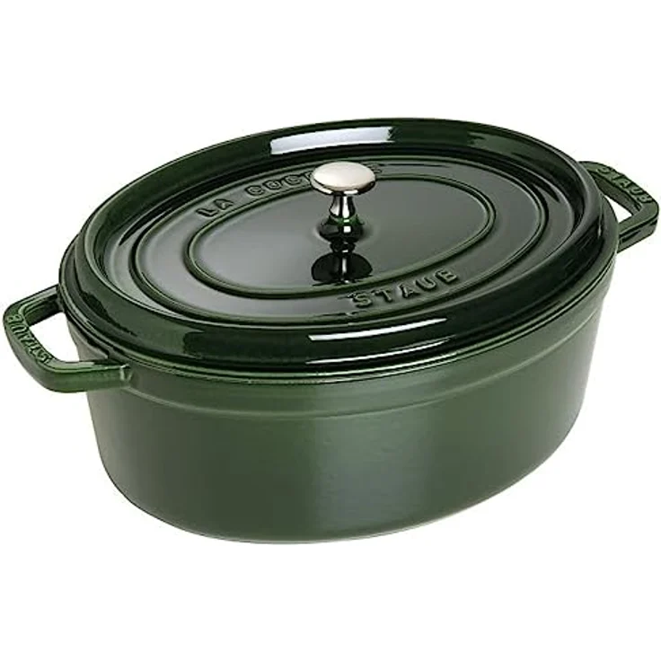 Staub 1103185 Cocotte-Bräter, oval mit Deckel 31 cm, 5,5 L, mit mattschwarzer lierung im Inneren des Topfes, basilikumgrün – Bild 2