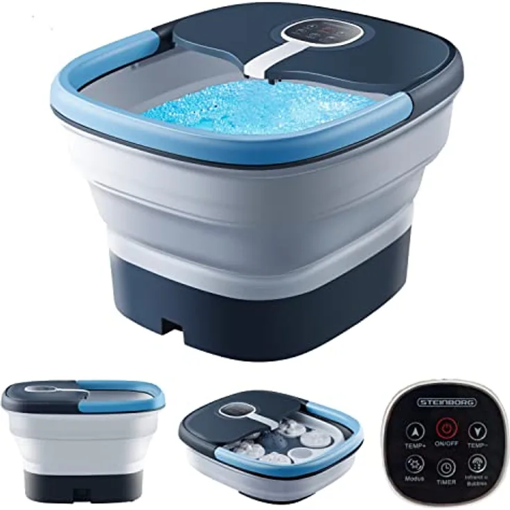 Fußsprudelbad mit Massage und Heizfunktion | Fußmassagegerät elektrisch | 24 Shiatsu Rollen | Wärmefunktion | Vibration | faltbar | Fernbedienung | Fußreflexzonen Massage | 35-47°C