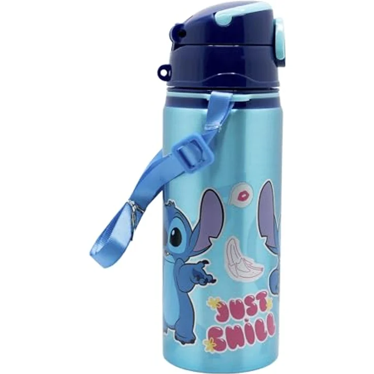 Lilo & Stitch Trinkflasche 730 ml, Aluminiumflasche mit Strohhalm & verstellbarem Gurt, Disney Design – Bild 3