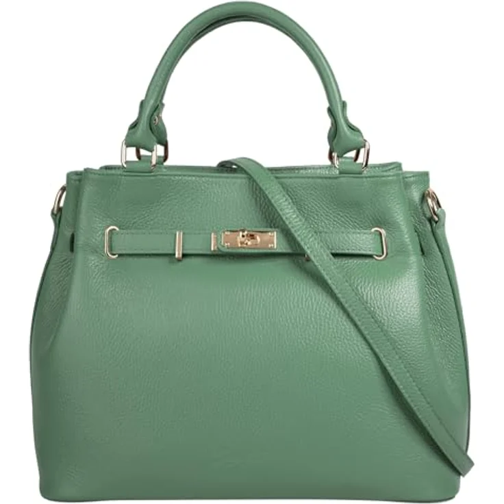 Samantha Look Handtasche aus 100% Rindleder, grün mit Reißverschluss- und Smartphonefach, Made in Italy – Bild 1