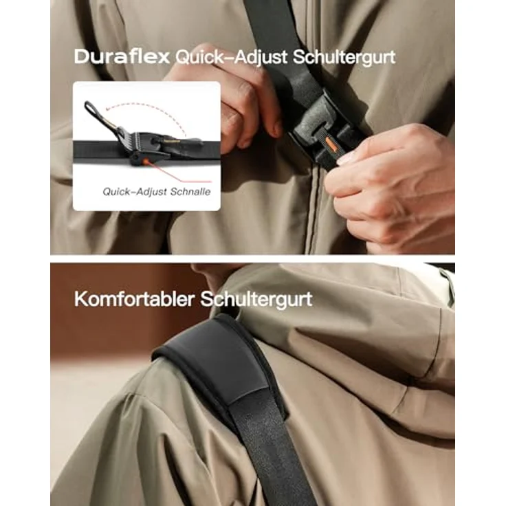 Inateck Crossbody Organizer Bag, spritzwassergeschützte Umhängetasche mit 135° Öffnungsdesign, schwarz – Bild 6