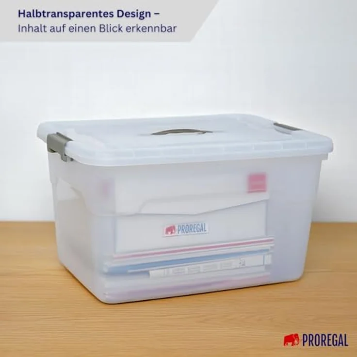PROREGAL Aufbewahrungsbox 30L, transparentes Kunststoff-Set mit Deckel und Verschlussclips, stapelbar, 4er Set für Küche, Büro, Keller – Bild 3