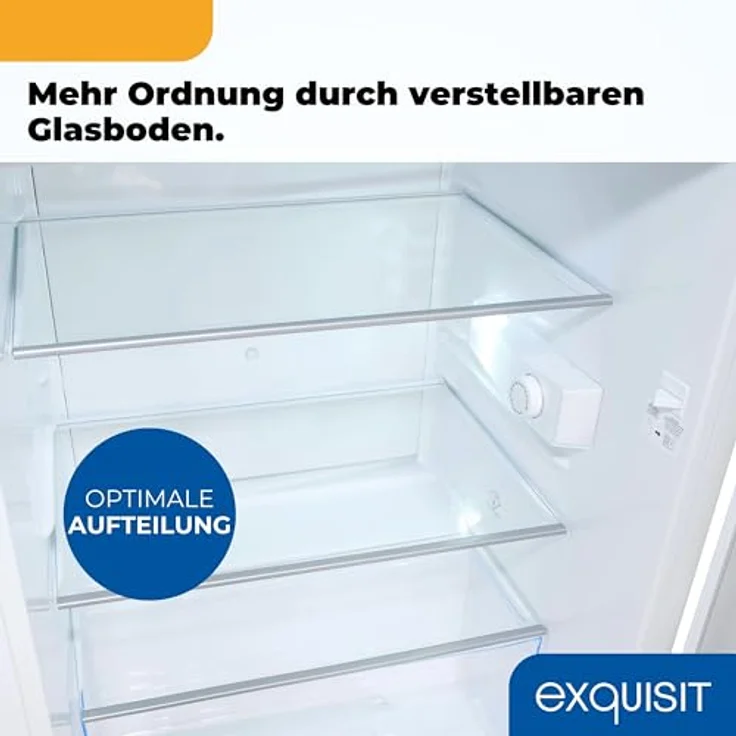 Exquisit KS16-V-H-010C, Kühlschrank ohne Gefrierfach, 133 l, LED-Beleuchtung, 3 Glasablagen, manuelle Temperaturregelung, wechselbarer Türanschlag, weiß – Bild 8