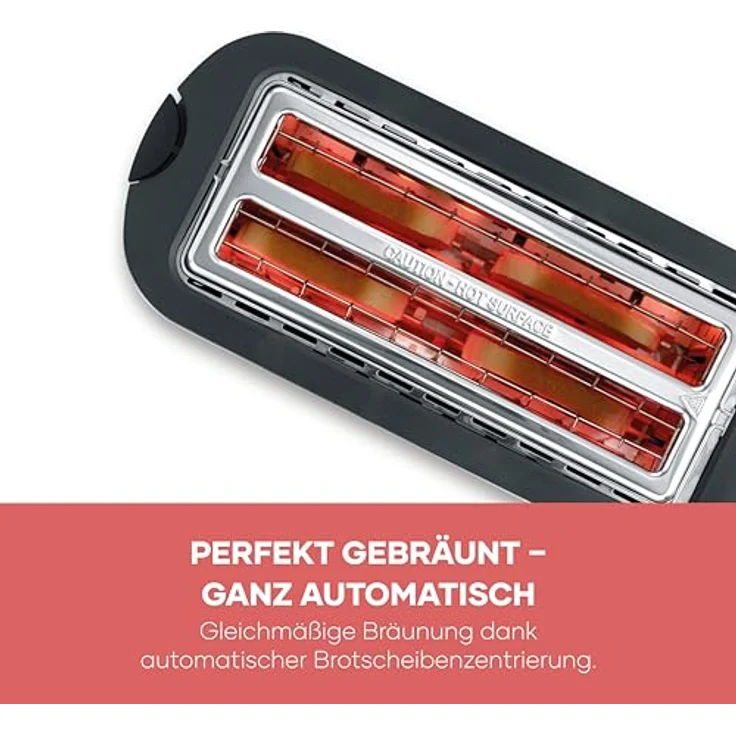 Severin AT 9341 Langschlitz-Toaster, 4-Scheiben Toaster mit 1400 Watt, Schwarz und Edelstahl, Auftaufunktion und Brötchenaufsatz – Bild 5