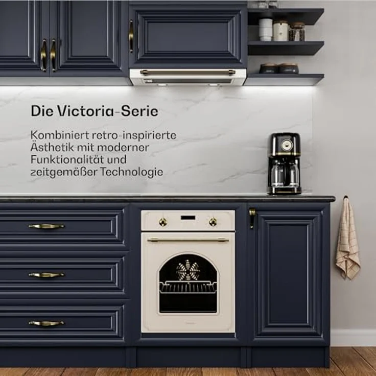 Klarstein Victoria Dunstabzugshaube, 60cm Unterbauhaube Retro, 358 m³/h, LED, ausziehbar, 2 Leistungsstufen, Aluminium- & Aktivkohlefilter, leise, Sahne – Bild 2
