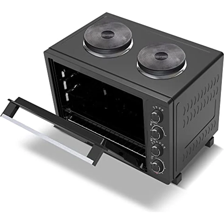 Turbotronic/Minibackofen mit Umluft und Kochplatten / 35l / schwarz / 3200W, Mini Backofen mit Timer, Pizzaofen, Drehspieß, Backblech, Innenbeleuchtung – Bild 4