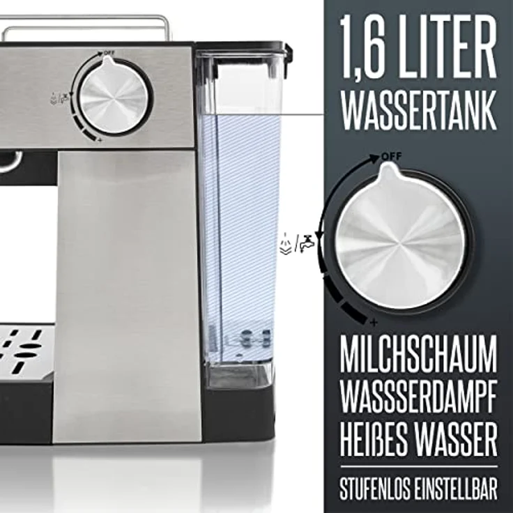 Heinrich´s Espressomaschine mit LED-Touchscreen, Siebträgermaschine, Silber – Bild 6