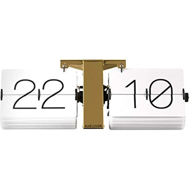 Karlsson KA5601WH Flip Uhr No Case Weiß, Standfuß Messingf, Metall, White, 8.5 x 36 x 14 cm